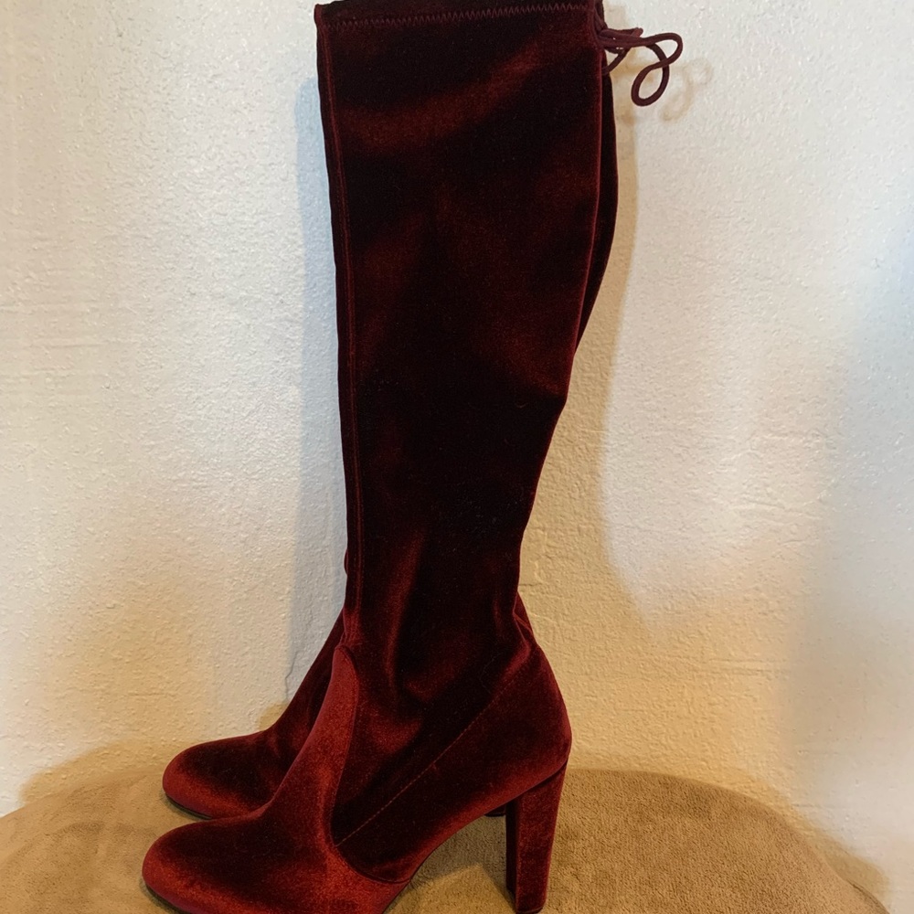 Stuart Weitzman velvet cranberry tie boot